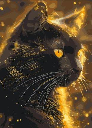 Картина по номерам Черный кот, животные. С красками металлик 4...