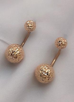 Золотые серьги шары с алмазной гранью матрёшки Ukr-Gold
