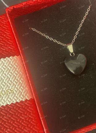 Кулон Натуральный камень Черный Агат подвеска в форме сердца