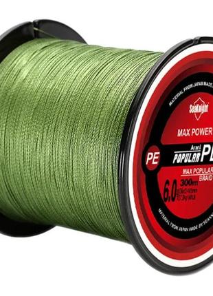 Плетена нитка SeaKnight, 300 м, 0,10 зелена, чотирижильний шну...