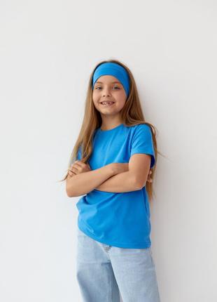 Базовая детская однотонная футболка цвет голубой р.164 441125