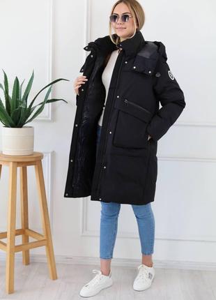 Женская куртка до колен цвет черный р.S 445205