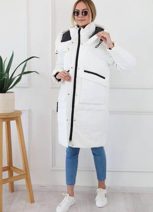 Женская куртка до колен цвет белый р.XL 445380