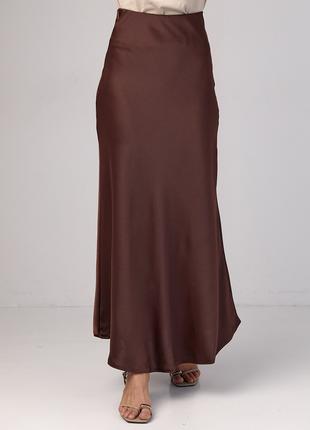 Атласная юбка с высокой талией - коричневый цвет, S