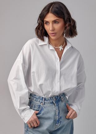 Подовжена жіноча сорочка в стилі oversize - білий колір, S