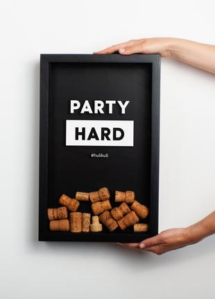 Копілка для винних корків "Party hard", Чорний, Black, англійська