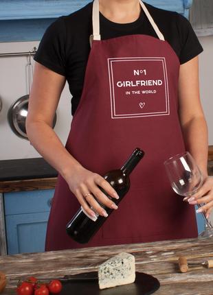 Фартух "Girlfriend №1 in the world", burgundy, burgundy, англі...