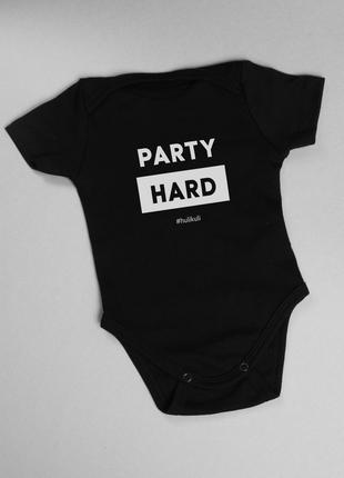 Бодік "Party hard", Чорний, 62 р. (0-3 міс), Black, англійська