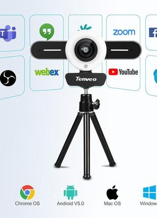 Веб-камера Tenveo T1 HD 1080P, камера, 2 встроенных микрофона,...