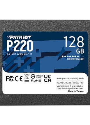 SSD накопитель Patriot P220 128GB 2.5" SATAIII TLC (P220S128G25)