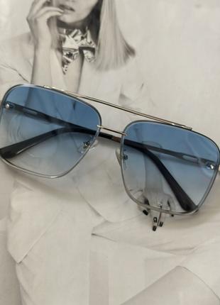 Квадратные очки авиаторы с голубой линзой в серебре (6634)