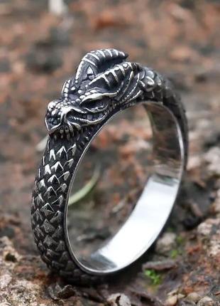 Мужское перстень древнее Титановое черное кольцо дракон Уробор...
