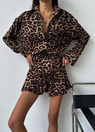 Леопардовый костюм шорты ,женский костюм леопард