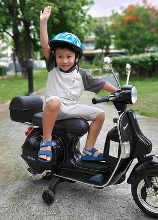 Детский электромотоцикл скутер Vespa (черный цвет)