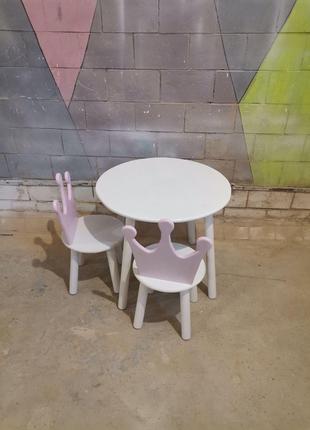 Детский столик и два стула Корона Розовый+белый МДФ