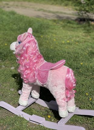 Лошадка качалка музыкальная розовая пони свет звук