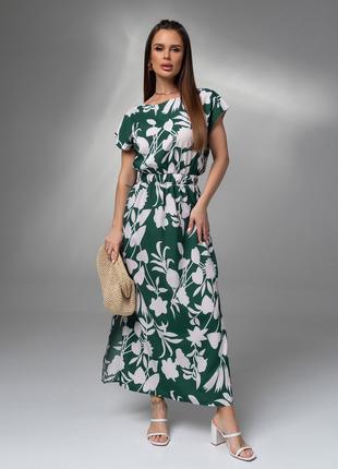 Зеленое длинное платье с разрезами, размер S
