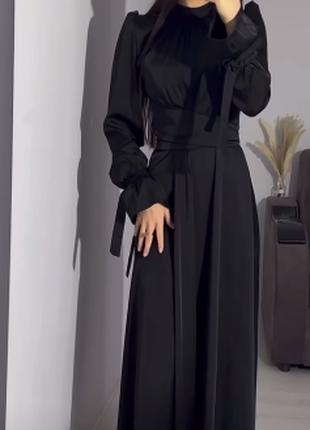 Женственное шелковое макси платье черный