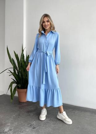 Стильне літнє легке плаття з довгим рукавом блакитний