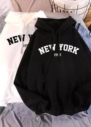 Классный худи «New York» карман кенгуру+капюшон черный