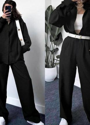 Удобный легкий костюм из креп жатки (рубашка+брюки) черный