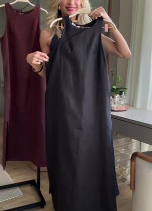 Летнее льняное платье с боковыми разрезами без рукавов черный