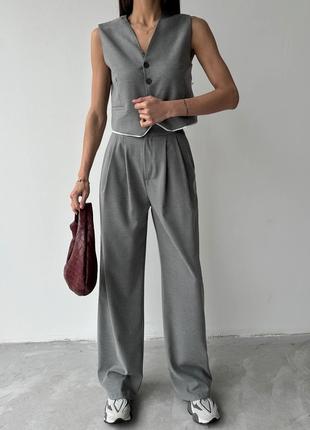Стильный брючный костюм качество пошива (жилет+брюки) графит