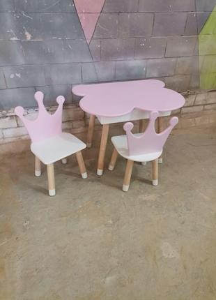 Детский столик и два стула Корона Розовый+белый МДФ