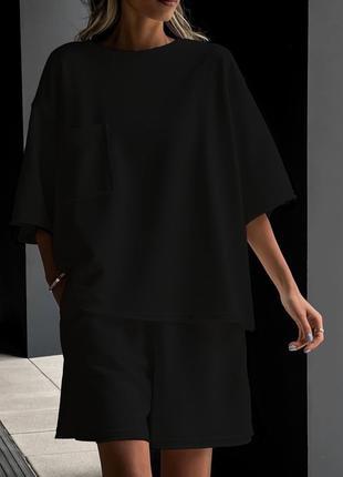 Костюм : футболка OVERSIZE + шорты высокая посадка черный