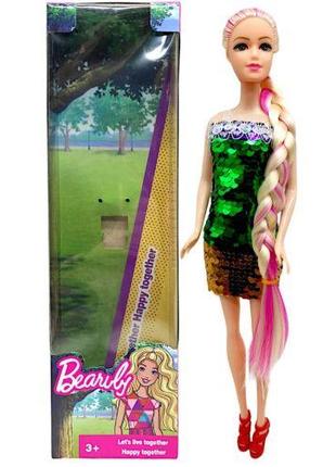Кукла в платье с пайетками (блондинка в зелено-золотом)