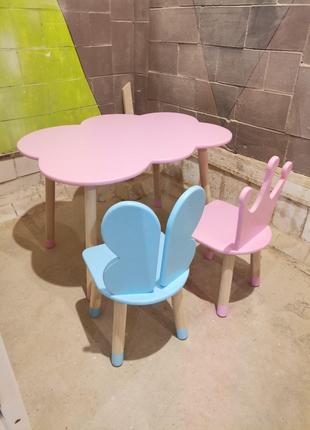 Детский столик облако и два стула Корона/бабочка Розовый+голуб...
