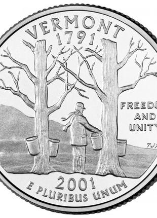 США ¼ доллара, 2001 Квотер штата Вермонт №1824