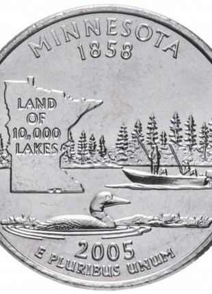 США ¼ доллара, 2005 Квотер штата Миннесота №1832