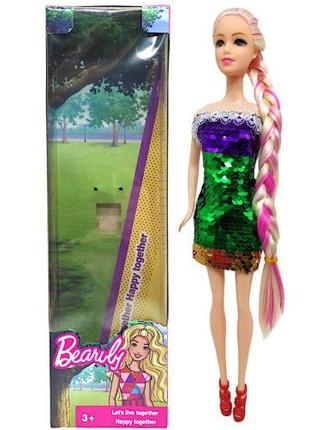 Кукла в платье с пайетками (блондинка в зелено-золотисто-фиоле...