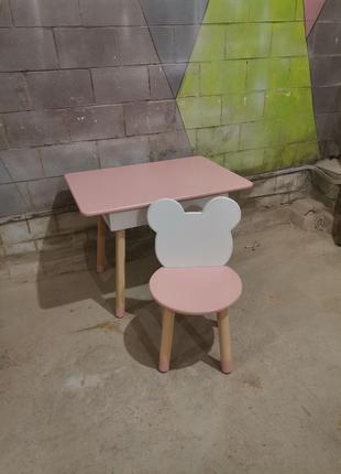 Детский столик и стульчик Минни Розовый + белый МДФ