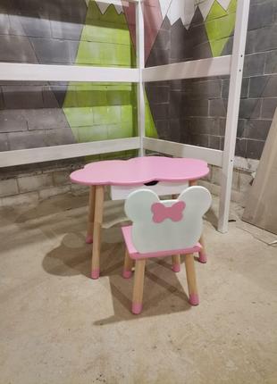 Детский столик и стульчик Минни Розовый + белый МДФ