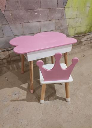 Детский столик полу облако и стульчик Корона Розовый + Белый МДФ