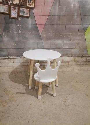 Детский столик круглый и стульчик Корона Белый МДФ