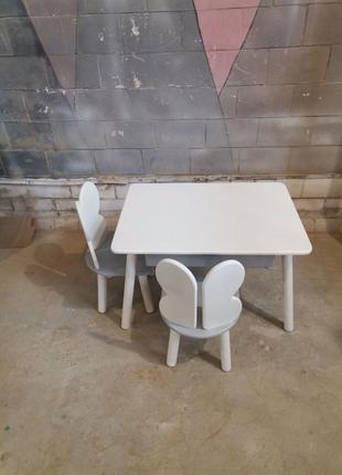 Детский столик и два стула Бабочки Серый + белый МДФ