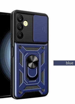 Противоударный чехол для Samsung Galaxy A15 Синий кольцо магнит