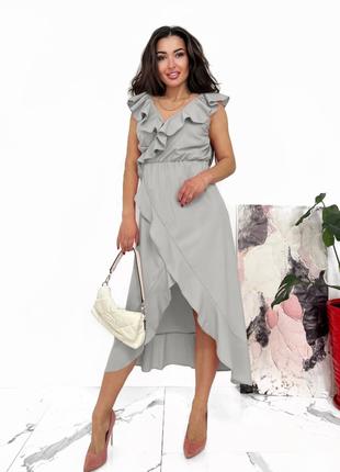 Легкое нежкое платье с воланами софт серый