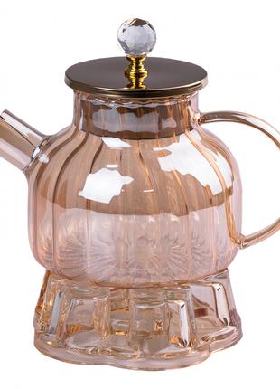 Заварник для чая стеклянный 1 литр с подставкой для свечи