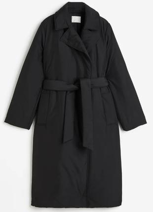 Черное Утепленное пальто с поясом Размер L H&M; демисезонное О...