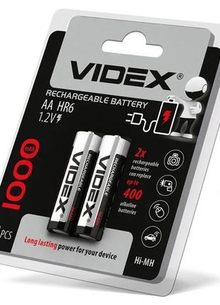 Аккумуляторная батарейка AA (пальчик) HR6 VIDEX 1000mAh блисте...