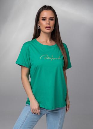 Зеленая футболка с блестящей надписью, размер S