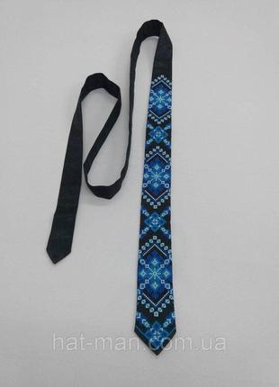 Вышитый галстук синий (узкий) Код/Артикул 2