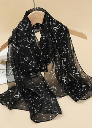 Женский шарф с нотами 150 на 48 см черно-белый