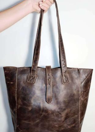 Шкіряна коричнева жіноча сумка /сумка на пляж. Сумка шоппер ко...