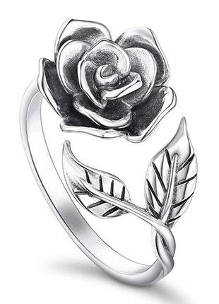 Винтажное женское кольцо с в виде цветка серебристая Роза разм...