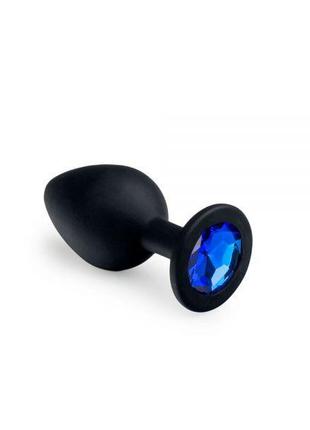 Анальная пробка с синим кристаллом, Black Silicone Sapphire, M